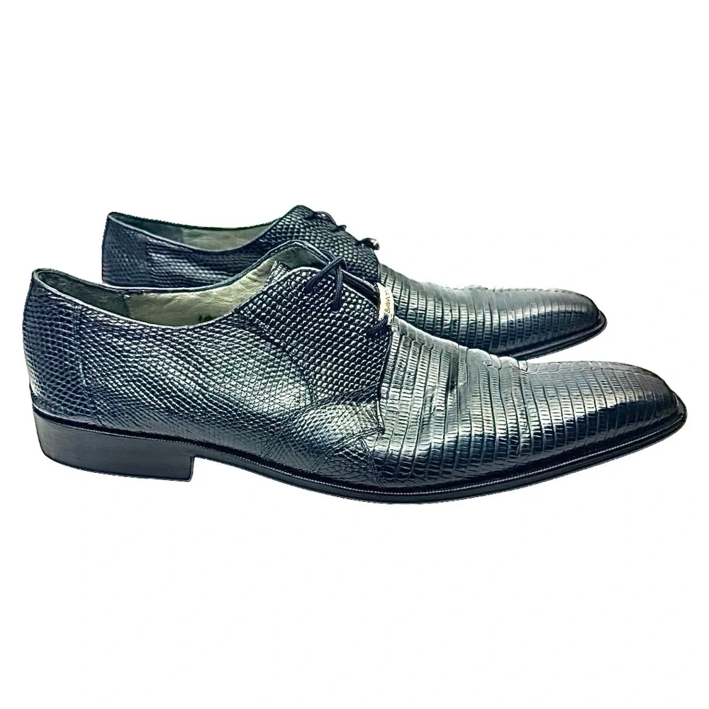 Belvedere Blue Lizard Dress Shoes Mens 10M Exotic Lace Up Luxury Leather